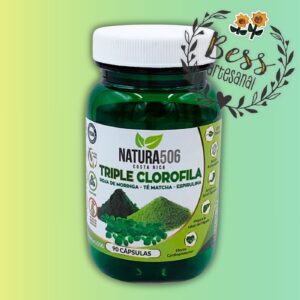 Cápsulas de Triple Clorofila NATURA506 (Moringa - Matcha - Espirulina) Salud digestiva - 90 cápsulas